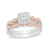 Thumbnail Image 1 of Previously Owned - 1/3 CT. T.W. Quad Princess-Cut Diamond Frame Interlocking Bridal Set in 10K Two-Tone Gold