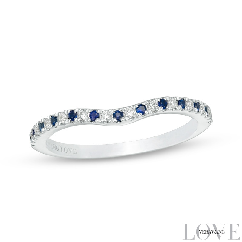Main Image 1 of Previously Owned - Vera Wang Love Collection Sapphire and 1/15 CT. T.W. Diamond Contour Wedding Band in 14K White Gold