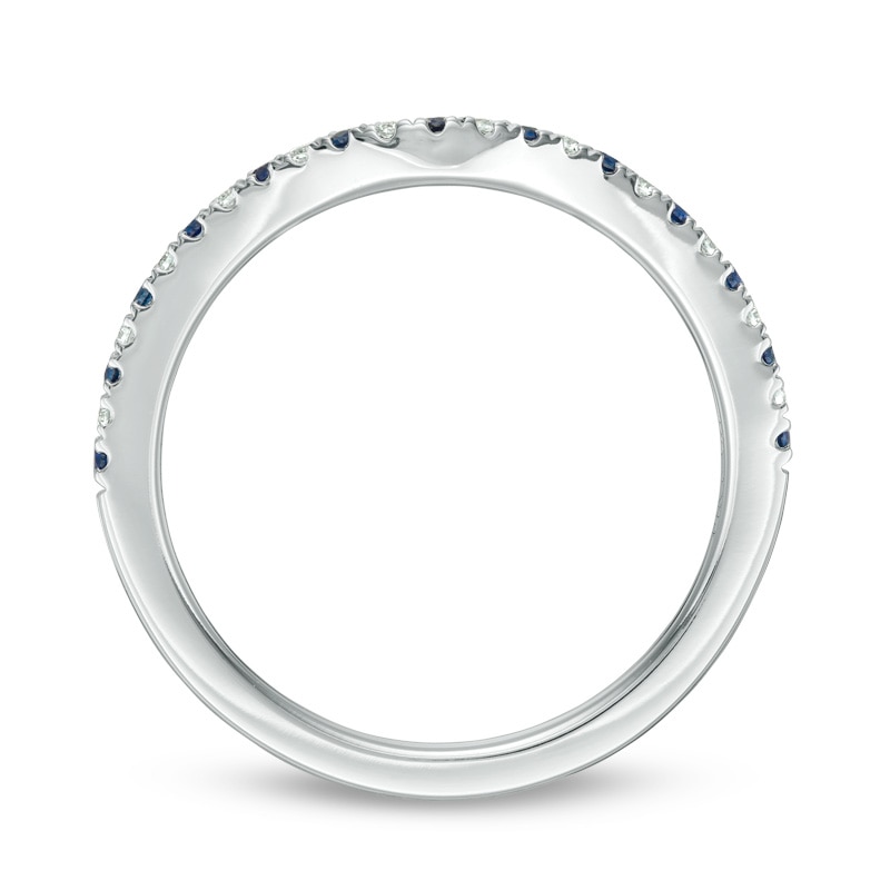 Main Image 3 of Previously Owned - Vera Wang Love Collection Sapphire and 1/15 CT. T.W. Diamond Contour Wedding Band in 14K White Gold