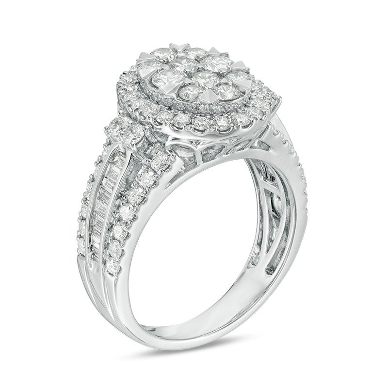 Main Image 2 of Previously Owned - 2 CT. T.W. Composite Diamond Oval Frame Multi-Row Engagement Ring in 14K White Gold