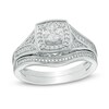 Thumbnail Image 1 of Previously Owned - 1/3 CT. T.W. Composite Diamond Cushion Frame Vintage-Style Bridal Set in Sterling Silver