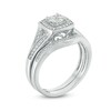 Thumbnail Image 2 of Previously Owned - 1/3 CT. T.W. Composite Diamond Cushion Frame Vintage-Style Bridal Set in Sterling Silver