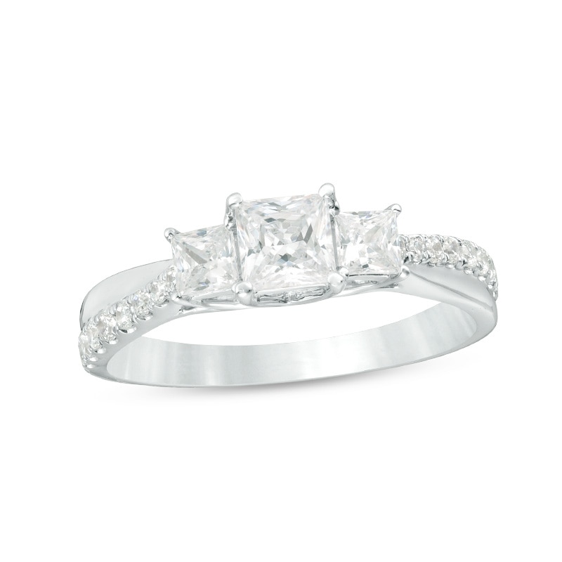 Main Image 1 of Previously Owned - 1 CT. T.W. Princess-Cut Diamond Past Present Future® Engagement Ring in 14K White Gold