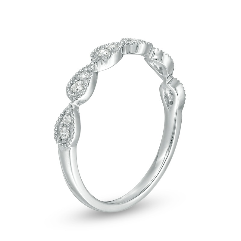 Main Image 2 of Previously Owned - 1/8 CT. T.W. Diamond Teardrop Vintage-Style Stackable Band in 10K White Gold