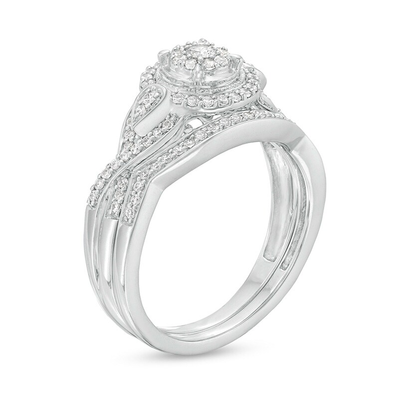 Main Image 2 of Previously Owned - 3/8 CT. T.W. Diamond Frame Twist Shank Vintage-Style Bridal Set in 10K White Gold