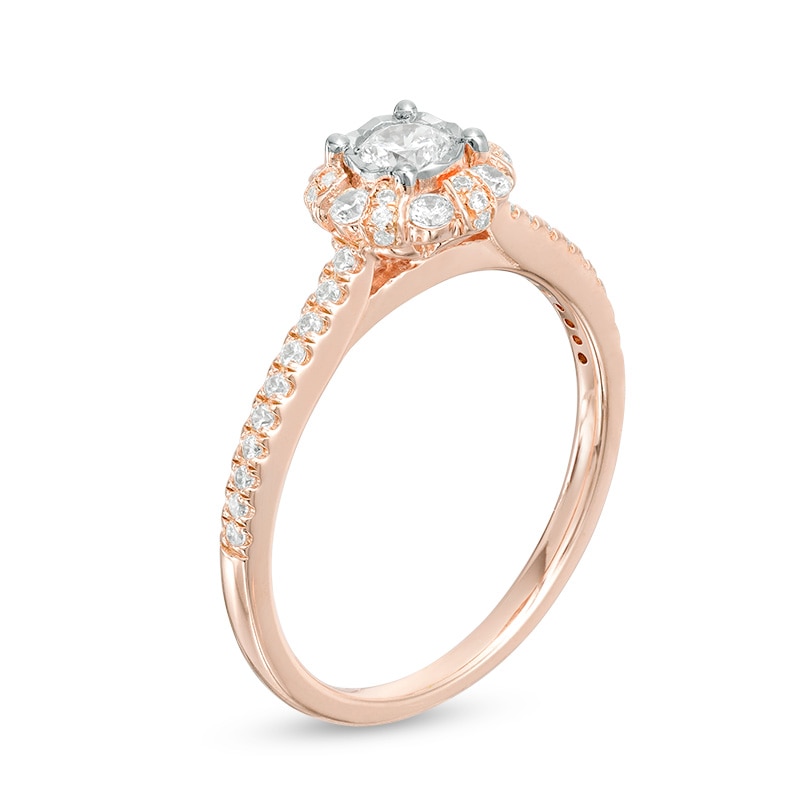 Previously Owned - 1/2 CT. T.W. Diamond Scallop Frame Engagement Ring in 14K Rose Gold