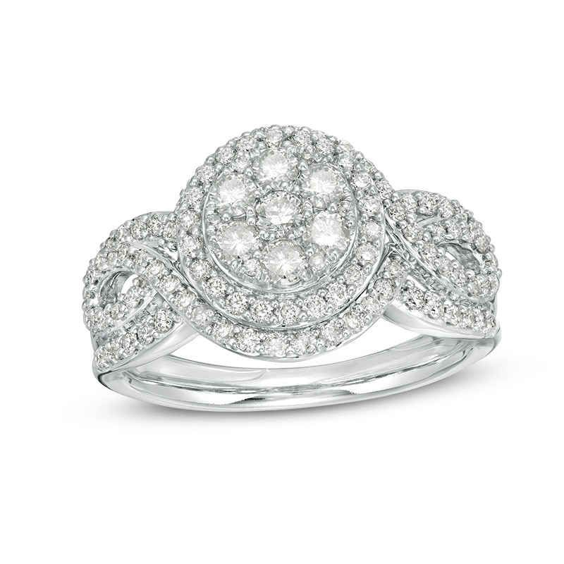Previously Owned - 1 CT. T.W. Composite Diamond Frame Bypass Twist Shank Engagement Ring in 10K White Gold
