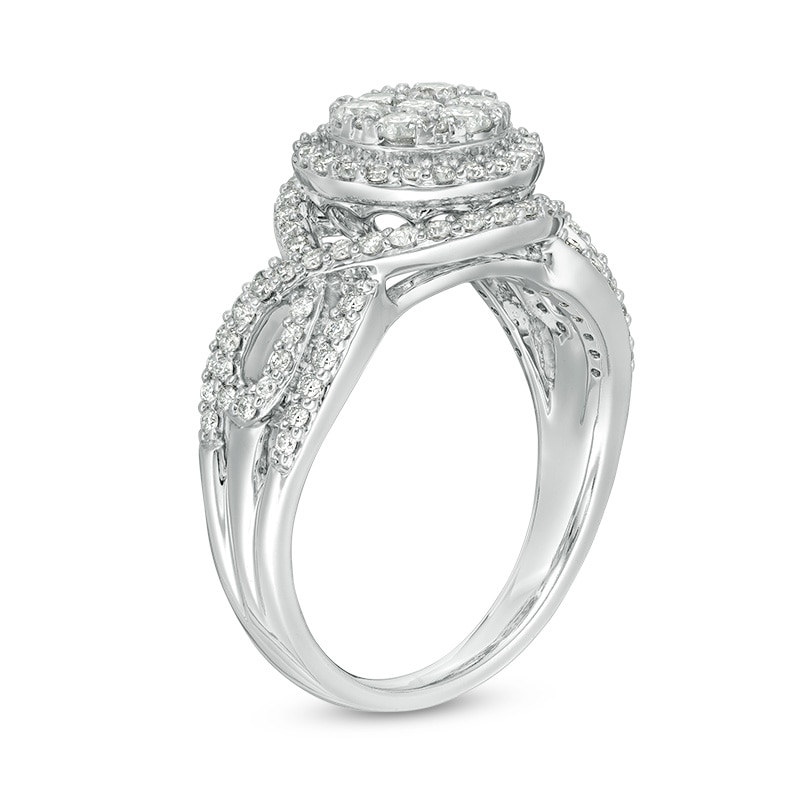 Previously Owned - 1 CT. T.W. Composite Diamond Frame Bypass Twist Shank Engagement Ring in 10K White Gold