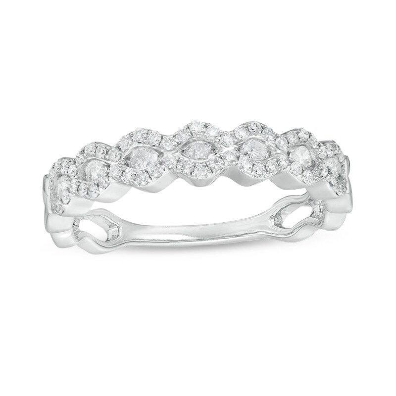 Previously Owned - 1/2 CT. T.W. Diamond Wave Band in 14K White Gold