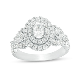 Previously Owned - Celebration Ideal 1-3/4 CT. T.W. Oval Diamond Double Frame Engagement Ring in 14K White Gold