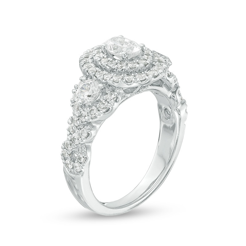 Main Image 3 of Previously Owned - Celebration Ideal 1-3/4 CT. T.W. Oval Diamond Double Frame Engagement Ring in 14K White Gold