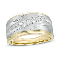Previously Owned - Men's 1/2 CT. T.W. Diamond Slant Row Ring in 10K Two-Tone Gold