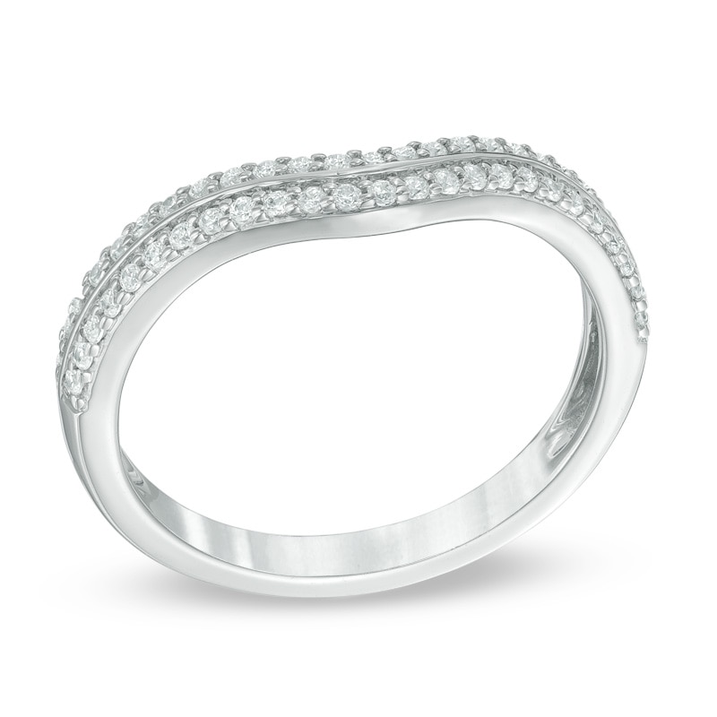 Previously Owned - 1/4 CT. T.W. Diamond Double Row Contour Anniversary Band in 14K White Gold