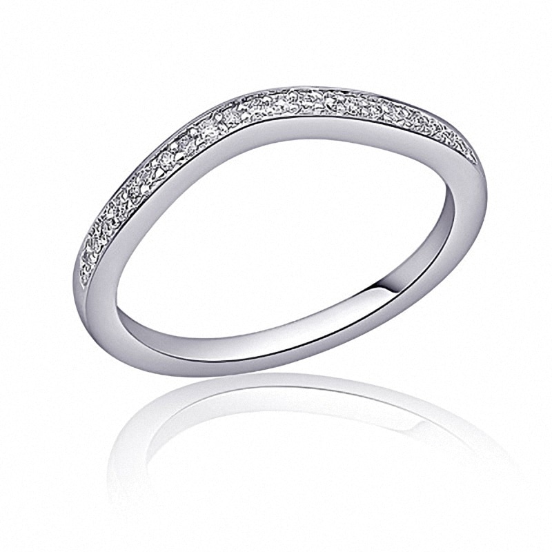 Main Image 1 of Previously Owned - 1/10 CT. T.W. Diamond Contoured Wedding Band in 14K White Gold