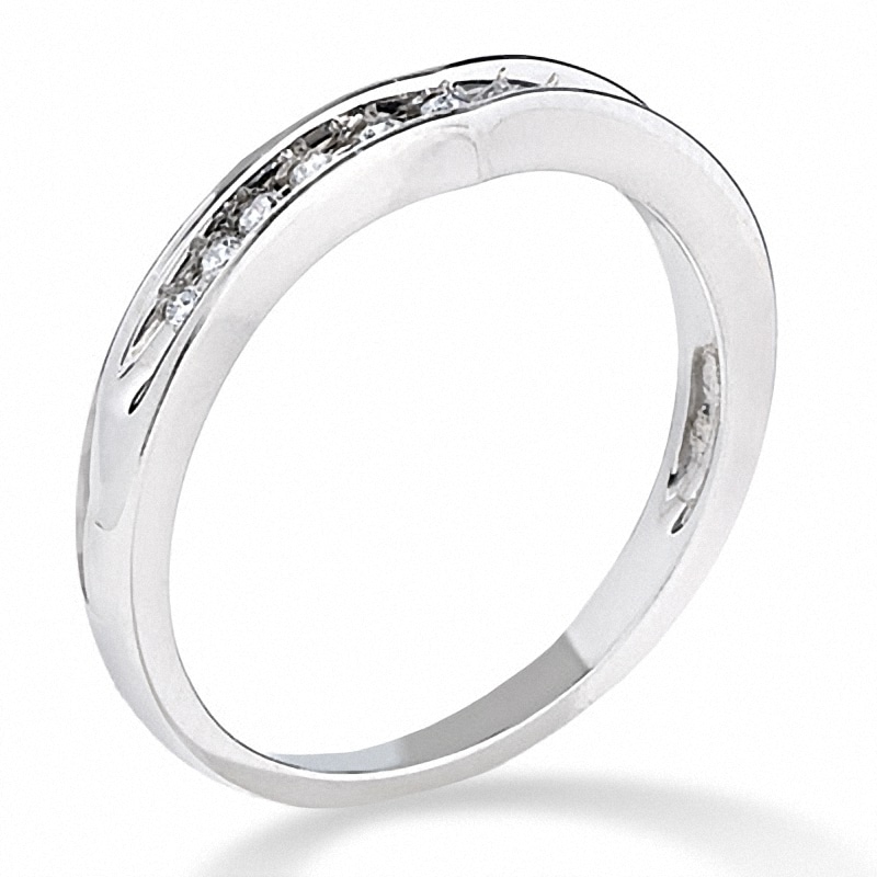 Main Image 2 of Previously Owned - 1/10 CT. T.W. Diamond Contoured Wedding Band in 14K White Gold