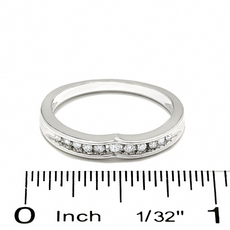 Main Image 3 of Previously Owned - 1/10 CT. T.W. Diamond Contoured Wedding Band in 14K White Gold