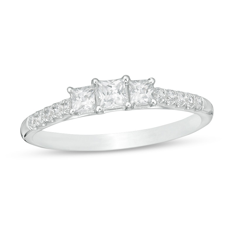 Previously Owned - 1/2 CT. T.W. Princess-Cut Diamond Past Present Future® Engagement Ring in 10K White Gold