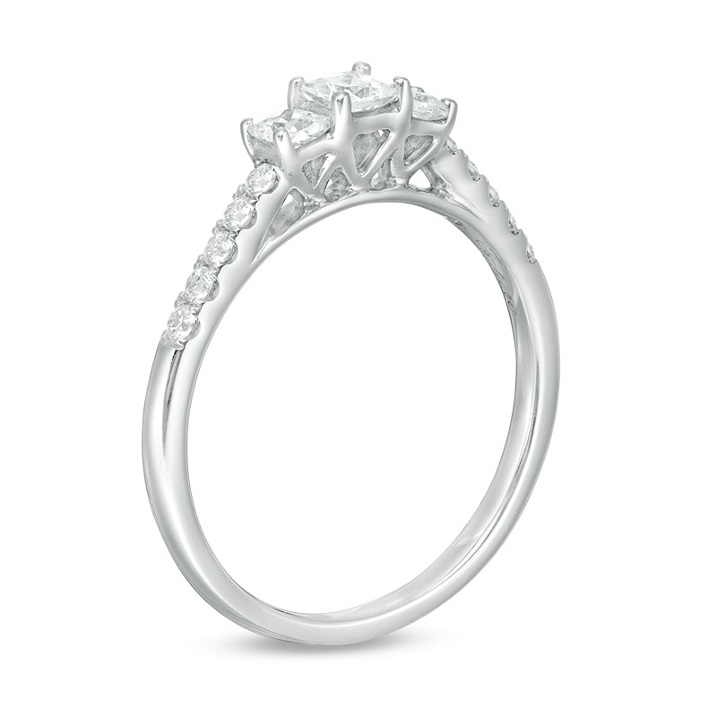 Previously Owned - 1/2 CT. T.W. Princess-Cut Diamond Past Present Future® Engagement Ring in 10K White Gold