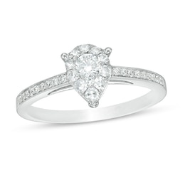 Previously Owned - 3/8 CT. T.W. Diamond Teardrop-Shape Frame Engagement Ring in 14K White Gold