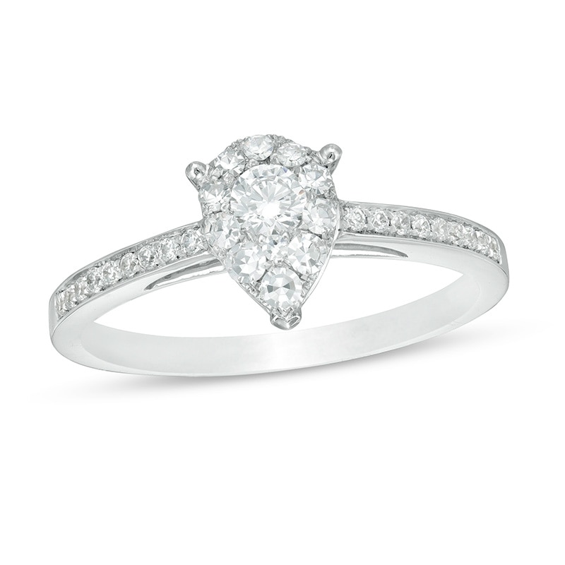 Main Image 1 of Previously Owned - 3/8 CT. T.W. Diamond Teardrop-Shape Frame Engagement Ring in 14K White Gold