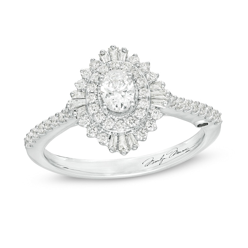 Previously Owned - Marilyn Monroe™ Collection 5/8 CT. T.W. Oval Diamond Starburst Engagement Ring in 14K White Gold