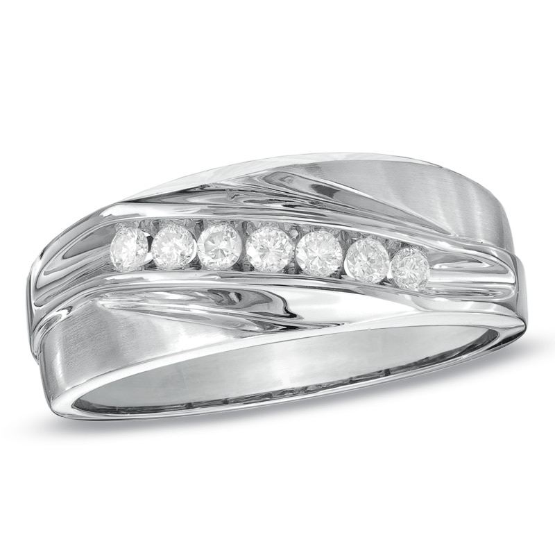 Main Image 1 of Previously Owned - Men's 1/4 CT. T.W. Diamond Seven Stone Wedding Band in 10K White Gold
