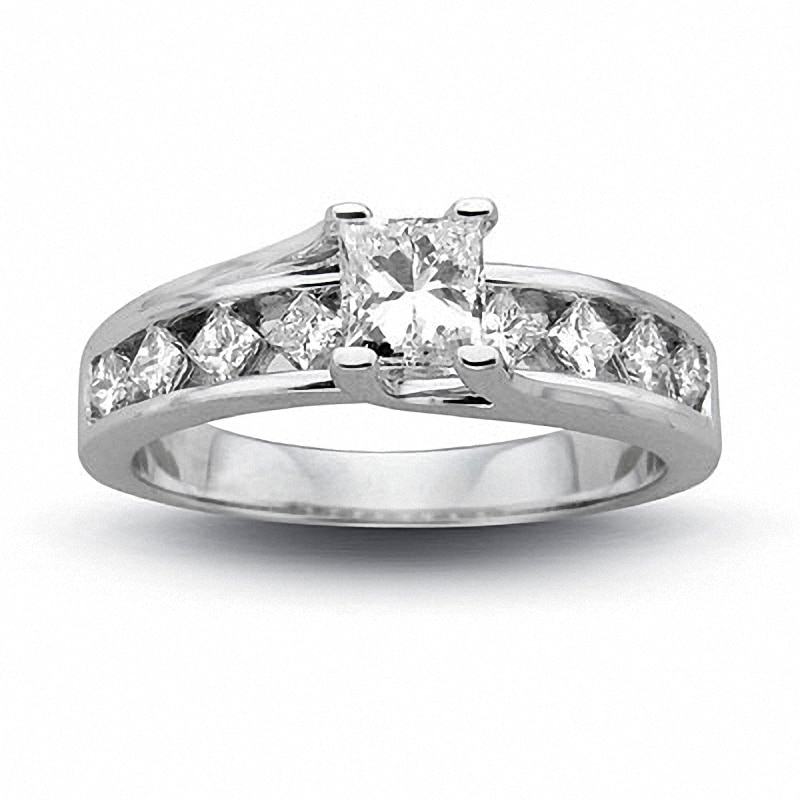 Main Image 1 of Previously Owned - 1 CT. T.W. Square-Cut Diamond Engagement Ring in 14K White Gold