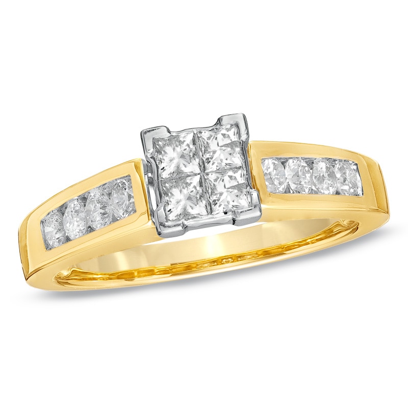 Main Image 3 of Previously Owned - 1 CT. T.W. Quad Square-Cut Diamond Bridal Set in 14K Gold