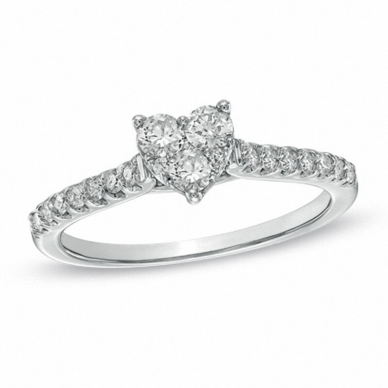 Previously Owned - 1/2 CT. T.W. Diamond Heart-Shaped Engagement Ring in 14K White Gold