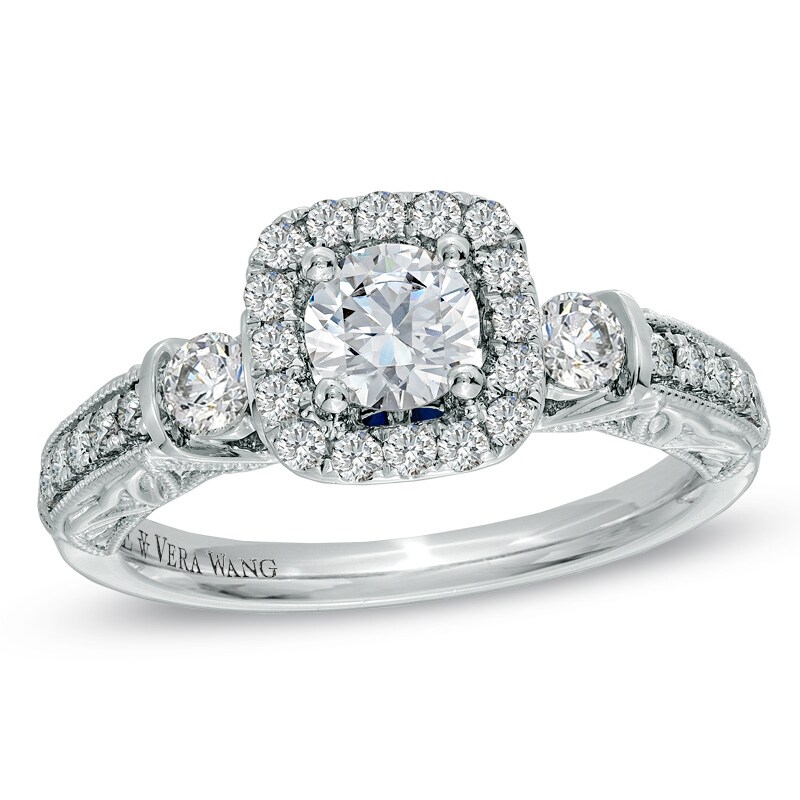 Previously Owned - Vera Wang Love Collection 1 CT. T.W. Diamond Frame Engagement Ring in 14K White Gold