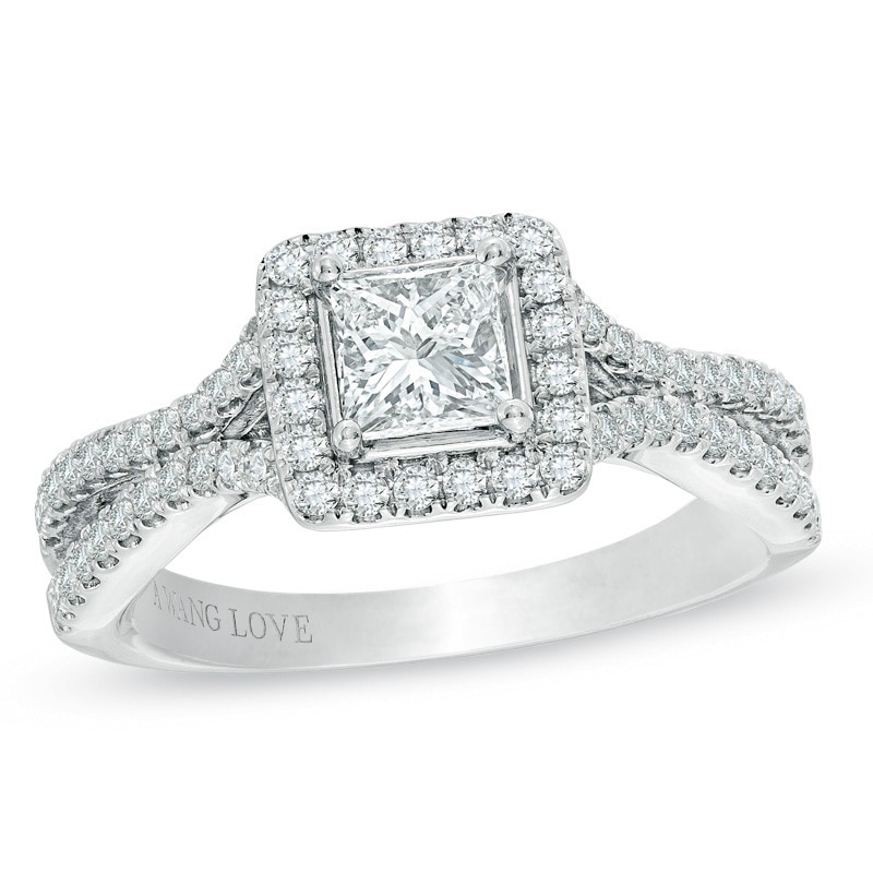 Previously Owned - Vera Wang Love Collection 1 CT. T.W. Princess-Cut Diamond Engagement Ring in 14K White Gold