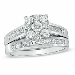 Previously Owned - 1 CT. T.W. Diamond Square Composite Bridal Set in 14K White Gold