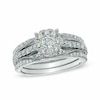 Thumbnail Image 1 of Previously Owned - 1 CT. T.W. Diamond Cluster Vintage-Style Bridal Set in 14K White Gold