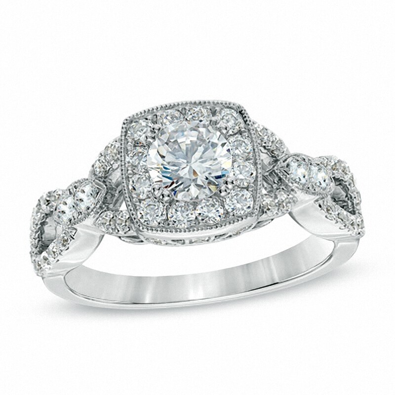 Main Image 1 of Previously Owned - Celebration Grand® 1-1/4 CT. T.W. Diamond Vintage-Style Engagement Ring in 14K White Gold (H-I/I1)