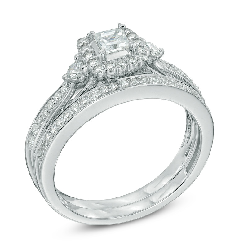 Main Image 2 of Previously Owned - Celebration Grand® 5/8 CT. T.W. Princess-Cut Diamond Frame Bridal Set in 14K White Gold (H-I/I1)