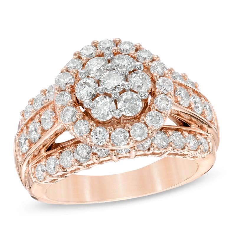Previously Owned - 2-1/2 CT. T.W. Diamond Frame Cluster Engagement Ring in 14K Rose Gold