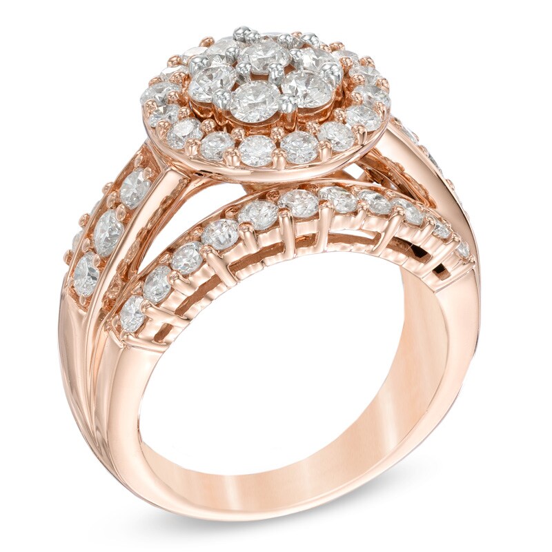 Previously Owned - 2-1/2 CT. T.W. Diamond Frame Cluster Engagement Ring in 14K Rose Gold