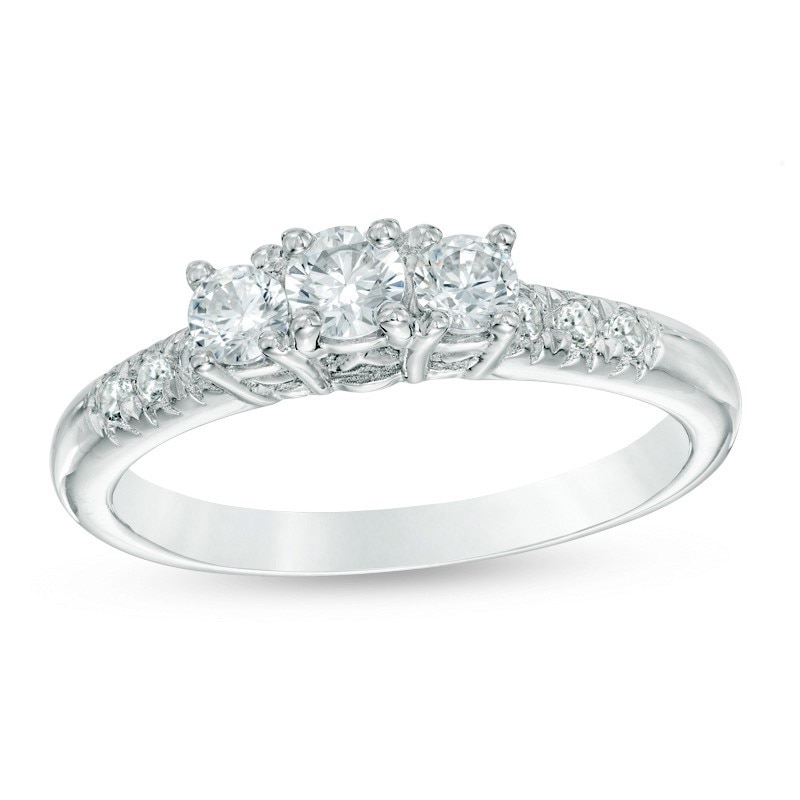 Previously Owned - 1/2 CT. T.W. Diamond Past Present Future® Ring in 14K White Gold