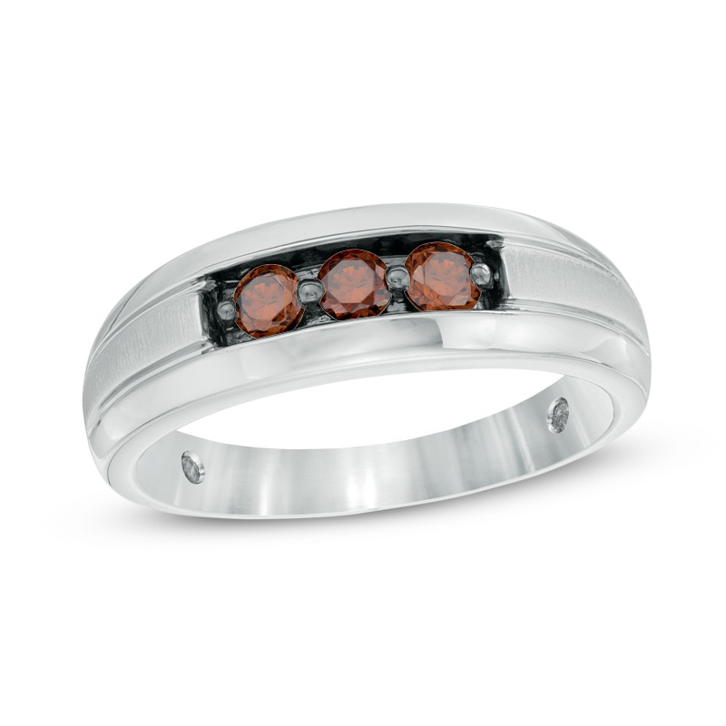 Main Image 1 of Previously Owned - 1/2 CT. T.W. Enhanced Champagne Diamond Three Stone Wedding Band in 10K White Gold