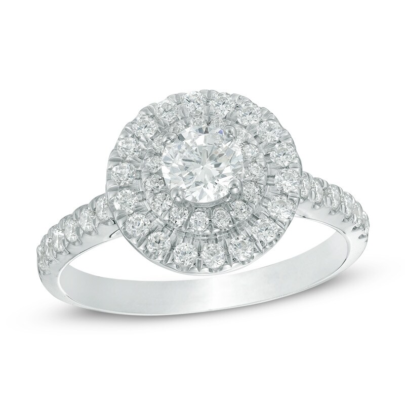 Previously Owned - 1 CT. T.W. Diamond Double Frame Engagement Ring in 14K White Gold