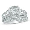 Thumbnail Image 1 of Previously Owned - 1/2 CT. T.W. Diamond Cushion Frame Split Shank Bridal Set In 10K White Gold