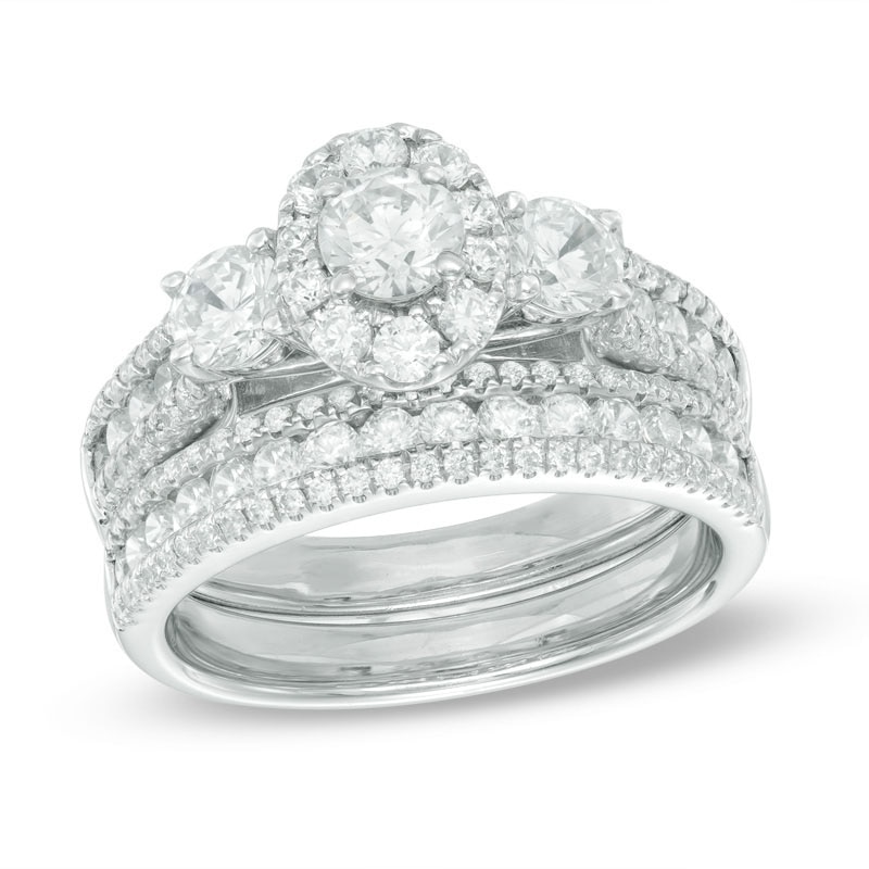 Previously Owned - 2 CT. T.W. Diamond Frame Past Present Future® Bridal Set in 14K White Gold