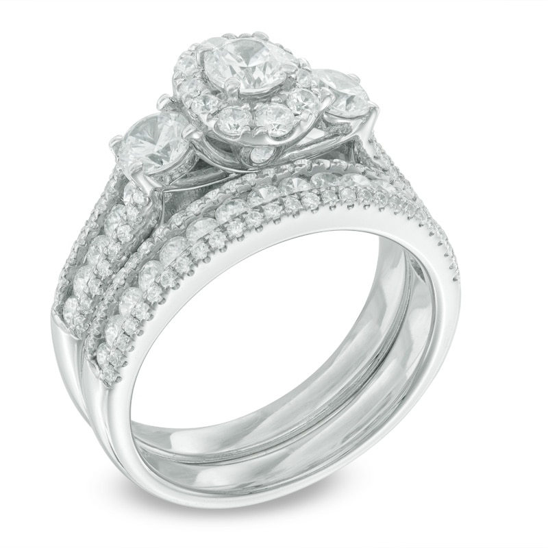 Previously Owned - 2 CT. T.W. Diamond Frame Past Present Future® Bridal Set in 14K White Gold