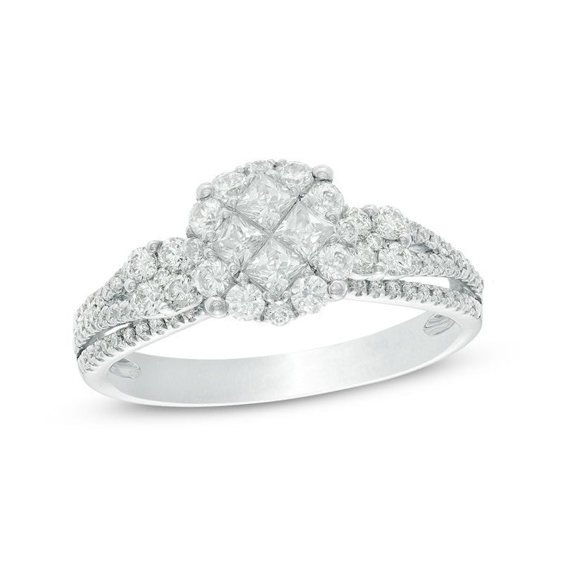 Main Image 1 of Previously Owned - 7/8 CT. T.W. Princess-Cut Quad Diamond Engagement Ring in 14K White Gold