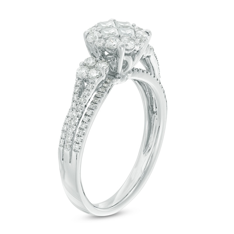 Main Image 2 of Previously Owned - 7/8 CT. T.W. Princess-Cut Quad Diamond Engagement Ring in 14K White Gold