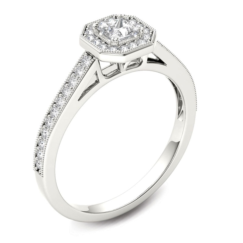 Main Image 3 of Previously Owned - 1/2 CT. T.W. Princess-Cut Diamond Octagonal Frame Engagement Ring in 14K White Gold
