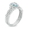 Thumbnail Image 2 of Previously Owned - Pear-Shaped Aquamarine and 1/6 CT. T.W. Diamond Frame Vintage-Style Bridal Set in 14K White Gold