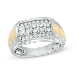 Previously Owned - Men's 1/2 CT. T.W. Diamond Multi-Row Stepped Ring in 10K Two-Tone Gold