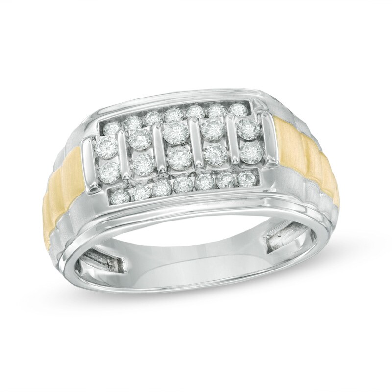 Main Image 1 of Previously Owned - Men's 1/2 CT. T.W. Diamond Multi-Row Stepped Ring in 10K Two-Tone Gold