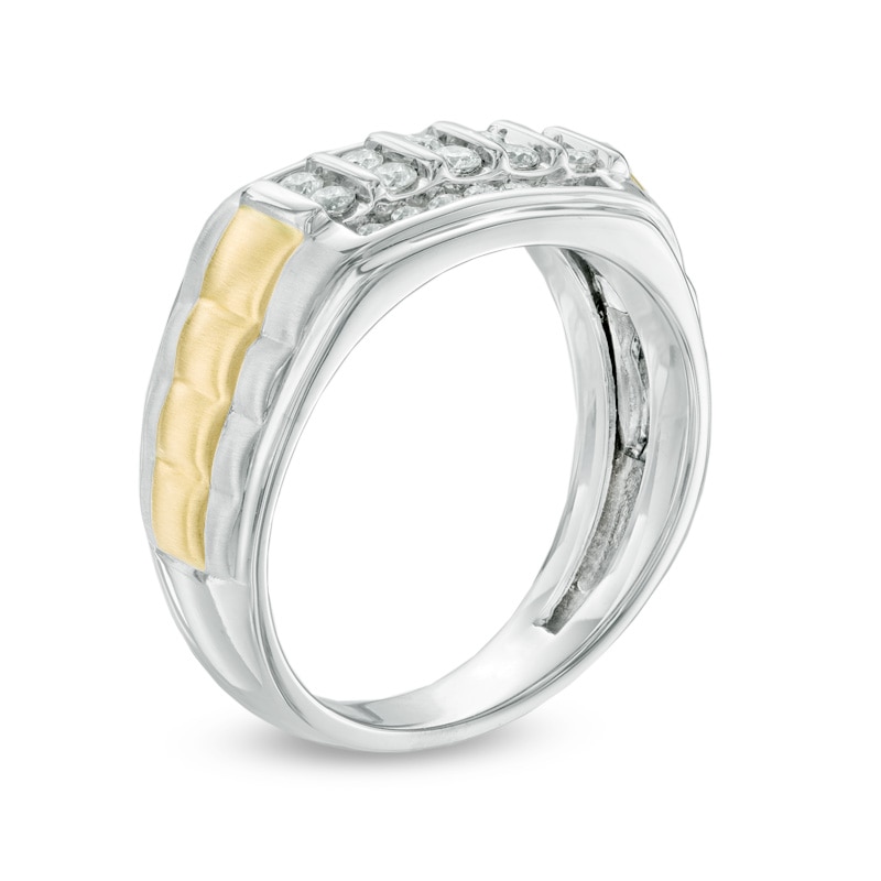 Main Image 2 of Previously Owned - Men's 1/2 CT. T.W. Diamond Multi-Row Stepped Ring in 10K Two-Tone Gold